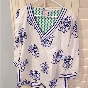 COPY - Blue and White Fish Print Tunic